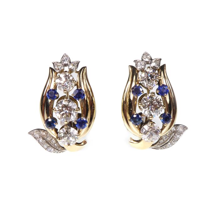   Cartier - Pair of diamond, sapphire and gold earrings | MasterArt